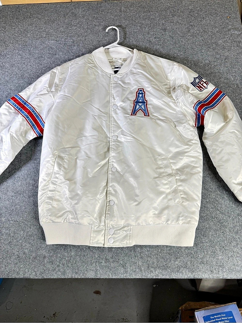 Starter Houston Oilers NFL Satin Varsity Jacket White & Blue XL